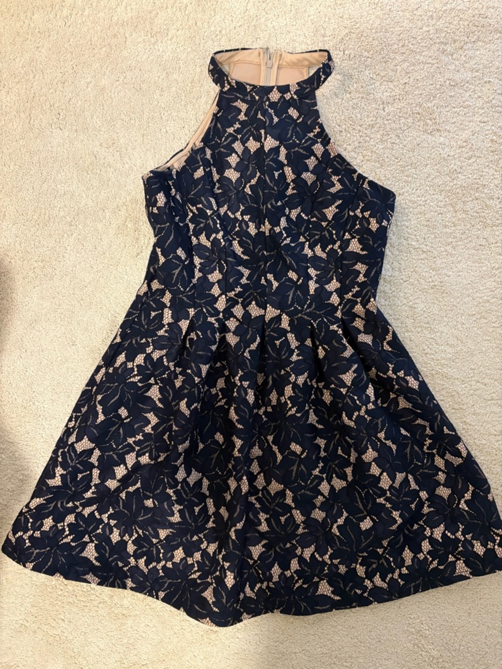 Altar'd State Navy Lace Halter Dress with Nude Underlay